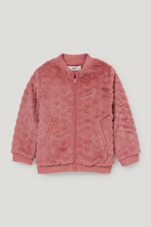 Dark Rose C&A Faux Fur Recycled Girls' Hoodie | ELCGB-4036