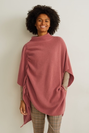 Dark Rose C&A Knitted Cashmere Blend Poncho Women's Hoodie | VNCPB-4936