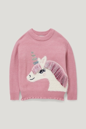 Dark Rose C&A Unicorn Recycled Girls' Jumper | FEYHK-4385