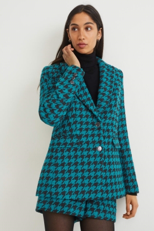 Dark Turquoise C&A Bouclé Regular Fit Patterned Women's Blazers | OYQMV-4537