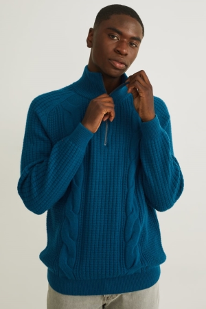 Dark Turquoise C&A Wool Blend Recycled Men's Jumper | HFWTO-9501