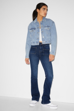 Denim Blue C&A Clockhouse Flared High Waist Recycled Women's Jeans | JKMTG-8017