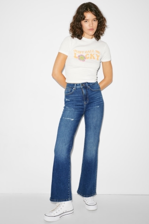 Denim Blue C&A Clockhouse Flared High Waist Women's Jeans | MVDBF-6142