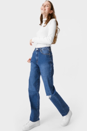 Denim Blue C&A Clockhouse Loose Fit High Waist Women's Jeans | LYFMC-2408