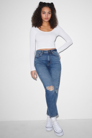 Denim Blue C&A Clockhouse Mom High Waist Women's Jeans | QFRXC-7568