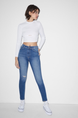 Denim Blue C&A Clockhouse Skinny High Waist Women's Jeans | QZEIV-2106