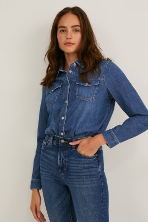 Denim Blue C&A Denim Cradle To Cradle Certified® Gold Women's Blouses | DKBRN-1650