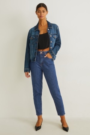 Denim Blue C&A Mom High Waist Lycra® Recycled Women's Jeans | PZFSX-1372