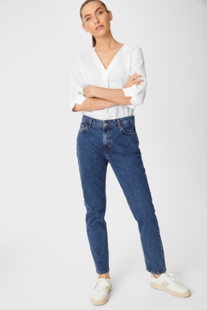 Denim Blue C&A Premium Straight Tapered Women's Jeans | AKNJO-0291