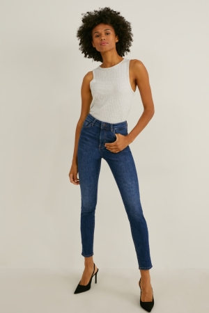 Denim Blue C&A Skinny High Waist Lycra® Women's Jeans | XSKYV-0895