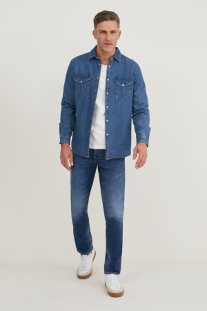 Denim Blue C&A Slim Coolmax® Ecomade Lycra® Men's Jeans | FOLBM-3167