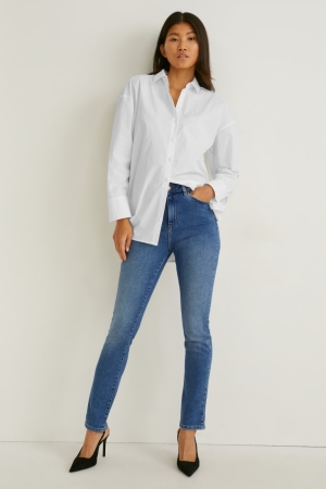 Denim Blue C&A Slim High Waist Recycled Women's Jeans | QPIEU-7398