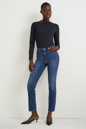 Denim Blue C&A Slim High Waist Women's Jeans | NZLCJ-9143