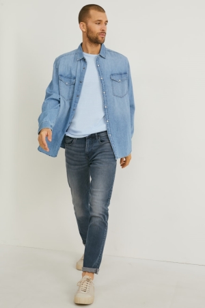 Denim Blue C&A Slim Lycra® Men's Jeans | LOHZR-8650