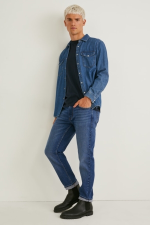 Denim Blue C&A Slim Lycra® Men's Jeans | YQLFA-3265