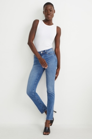 Denim Blue C&A Slim Mid-rise Waist Lycra® Recycled Women's Jeans | MPLUJ-7356