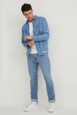 Denim Blue C&A Slim With Hemp Fibres Lycra® Men's Jeans | JCYFR-7986