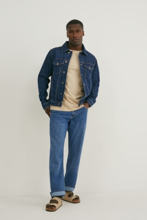 Denim Blue C&A Straight Lycra® Recycled Men's Jeans | NXYLI-6984