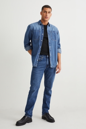 Denim Blue C&A Straight Organic Cotton Men's Jeans | UTQYF-8791