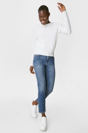 Denim Blue C&A Straight Tapered Organic Cotton Women's Jeans | FQNTK-0498