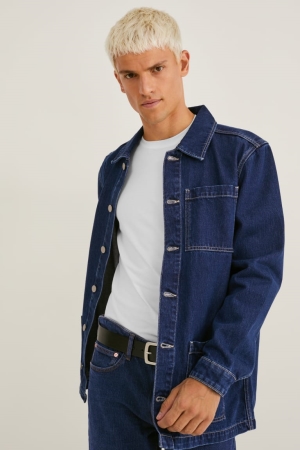 Denim Dark Blue C&A Denim Cradle To Cradle Certified® Gold Men's Jackets | WOTNF-8340