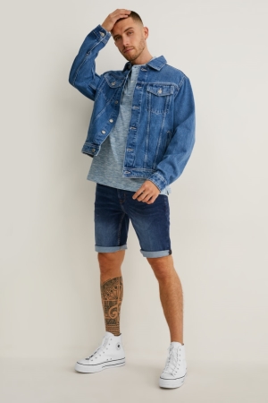 Denim Dark Blue C&A Denim Flex Jog Denim Men's Shorts | WEUYL-1309