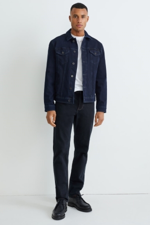 Denim Dark Blue C&A Straight Lycra® With Recycled Cotton Men's Jeans | SXTAB-1956