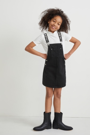 Denim Dark Gray C&A Set Denim Pinafore And Sleeve 2 Piece Girls' Dress | TVQYN-7436