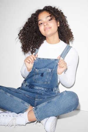 Denim Light Blue C&A Clockhouse Denim Dungarees Women's Dress | LHFOK-1284