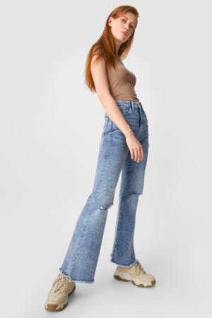 Denim Light Blue C&A Clockhouse Flared High Waist Women's Jeans | HJNQW-0512