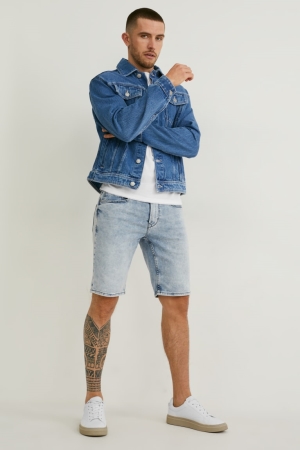 Denim Light Blue C&A Denim Flex Jog Denim Men's Shorts | GFKTZ-8376