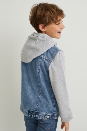 Denim Light Blue C&A Denim With Hood Girls' Jackets | ZKOQC-3017