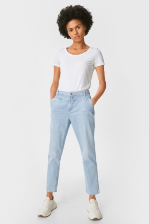 Denim Light Blue C&A Premium Straight Tapered Women's Jeans | LMOEZ-2187