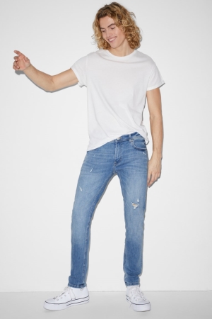 Denim Light Blue C&A Skinny Lycra® With Recycled Cotton Men's Jeans | GEZSU-8647