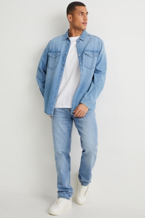 Denim Light Blue C&A Straight Organic Cotton Men's Jeans | KZWAV-3182