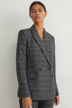 Gray / Beige C&A Regular Fit Recycled Check Women's Blazers | DYTUF-0241