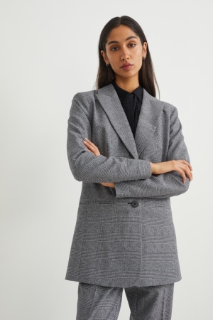 Gray / Black C&A Recycled Check Women's Blazers | TQZAK-7830