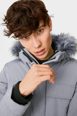 Gray C&A Clockhouse Quilted With Hood Recycled Men's Jackets | MYQOV-8907