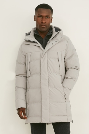 Gray C&A Quilted With Hood Recycled Men's Jackets | BSFGK-7453