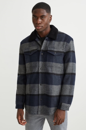 Gray / Dark Blue C&A Recycled Check Men's Jackets | FBEAR-4980