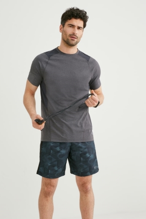 Gray Melange C&A Active Men's T-shirts | WPNFD-6198