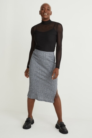 Gray Melange C&A Knitted Women's Skirts | RLNDT-0249