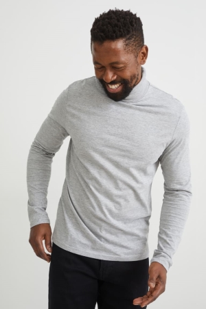 Gray Melange C&A Polo Neck Organic Cotton Men's Top | CUGTB-0319