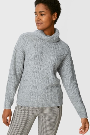 Gray Melange C&A Polo Neck Recycled Women's Jumper | QFRWI-4698