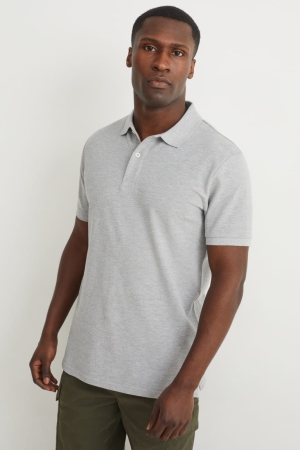 Gray Melange C&A Polo With Organic Cotton Men's Shirts | NSMVJ-5690