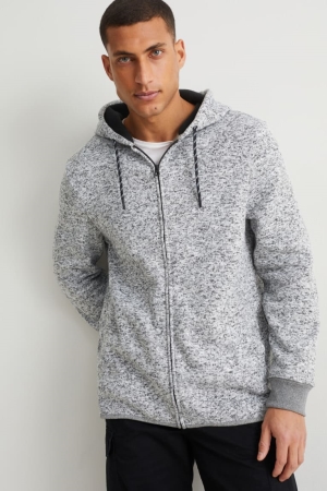 Gray Melange C&A Zip-through With Hood Men's Sweatshirts | DYIWF-8567