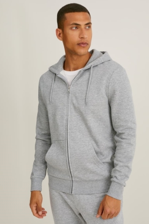 Gray Melange C&A Zip-through With Hood Organic Cotton Men's Sweatshirts | BSPZA-8601