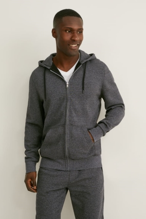 Gray Melange C&A Zip-through With Hood With Organic Cotton Men's Sweatshirts | FJSBN-4295