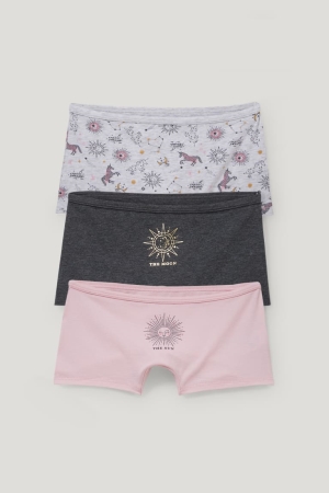 Gray / Rose C&A Multipack Of 3 Boxer Organic Cotton Girls' Underwear | OFEYU-5802