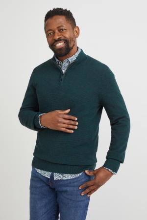 Green C&A And Regular Fit Button-down Collar Men's Jumper | WXSDA-7163